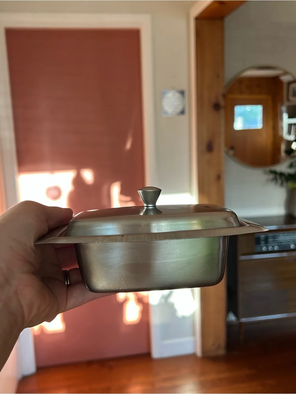 Vintage Mid Century Stainless Steel Butter Dish Atomic Sunburst